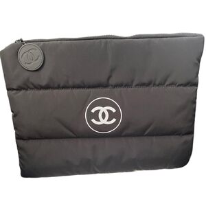 New CHANEL Puffer Black Toiletry Pouch With Dustbag 9x12 Limited Edition Gift